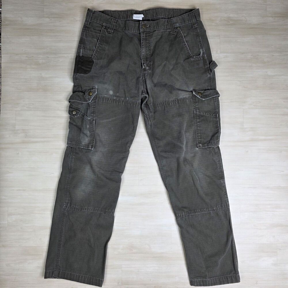 Carhartt Ripstop Work Canvas Utility Pants Brown Cargo B342‎ DFE Size 38 x 32